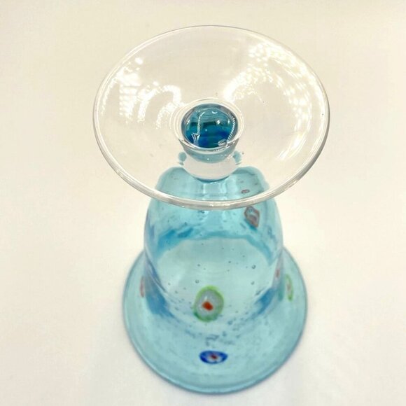 Millefiori Goblet. Bubble Glass Blue 12 oz. Artsy Whimsical - Picture 4 of 5